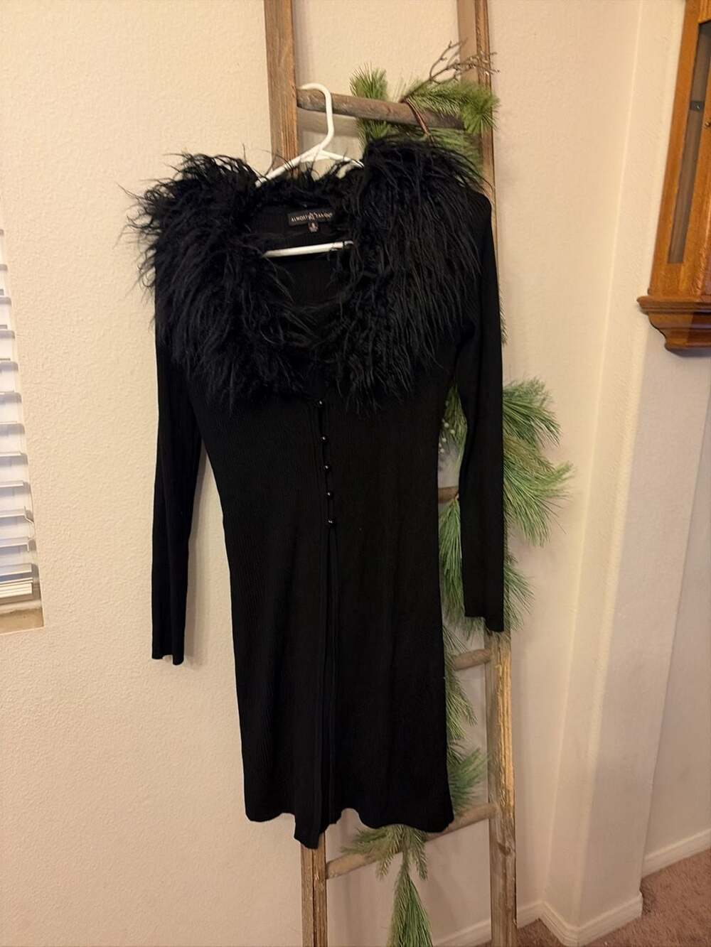Almost Famous Cardigan Size S Black Faux Fur Trim